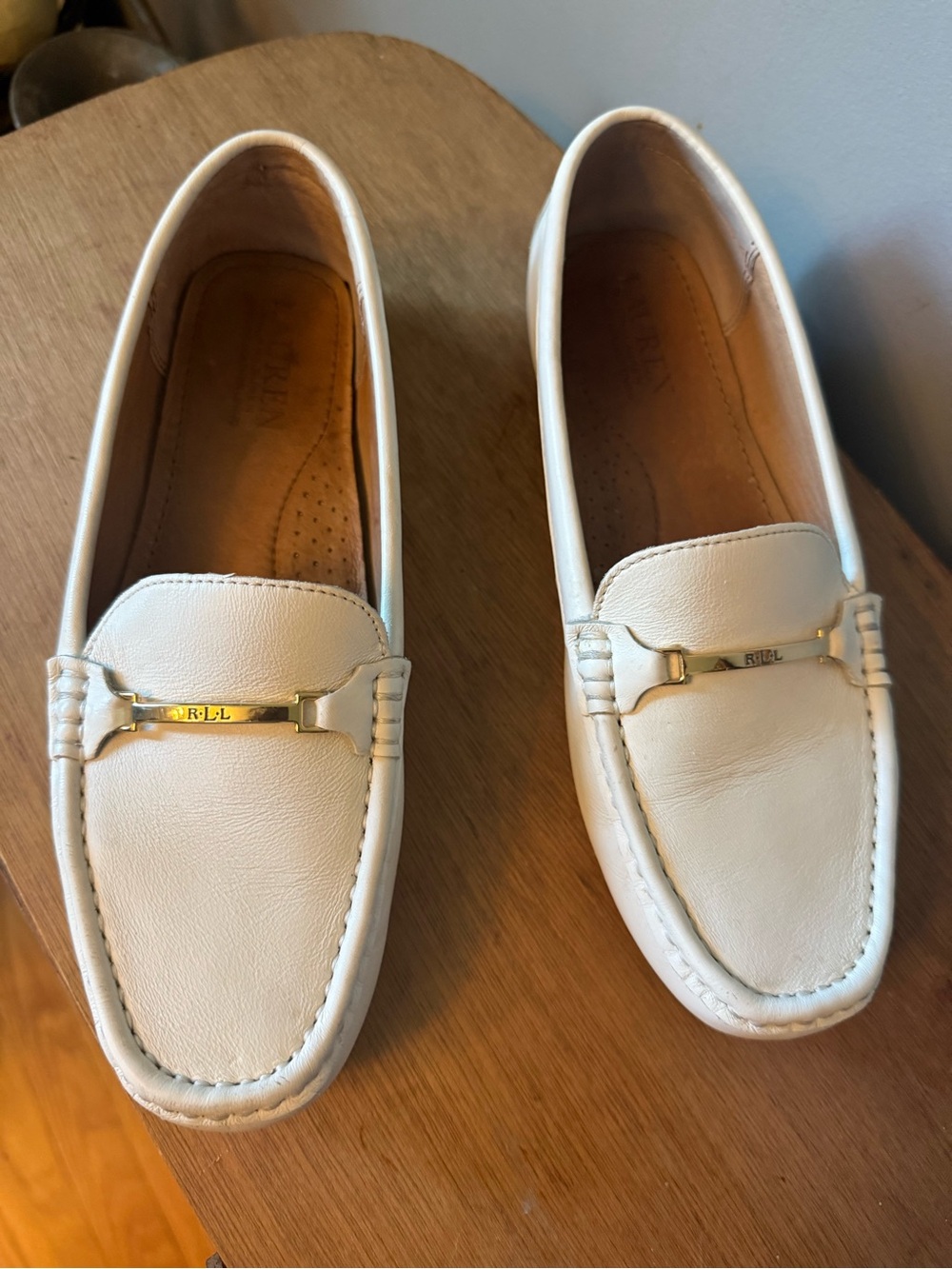 Ralph Lauren Cream Leather Bit Loafers